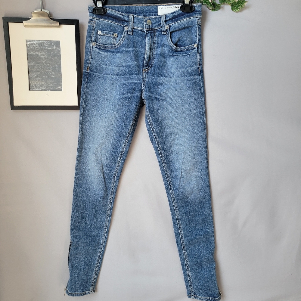 Rag & Bone New York 10‎ Inch Capri Ankle Zip Sierra Denim Jeans 25